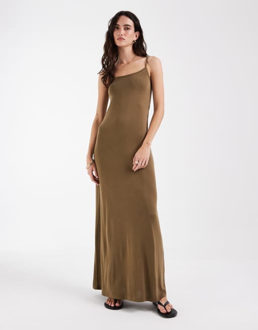 ASOS DESIGN - Kakigrøn blød slip-kjole i modalblanding, 2 af 4