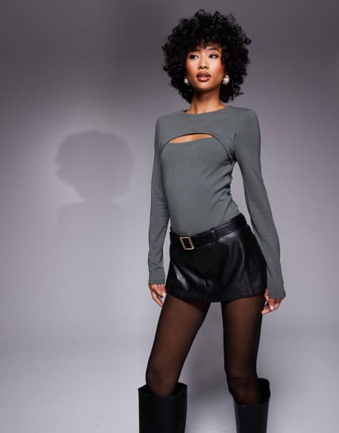 ASOS DESIGN - Kakigrøn bodystocking med lange ærmer og udskæring - view 1