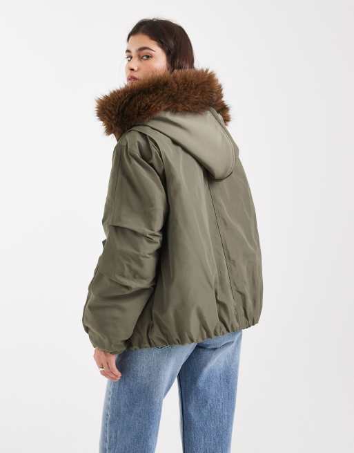 ASOS DESIGN - Kakigrøn bomber-parkacoat med aflange knapper, 4 af 4
