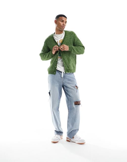 ASOS DESIGN - Kakigrøn cardigan i strikket chenille i afslappet pasform