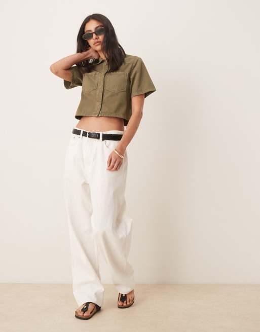 ASOS DESIGN - Kakigrøn cropped denimskjorte, 4 af 4