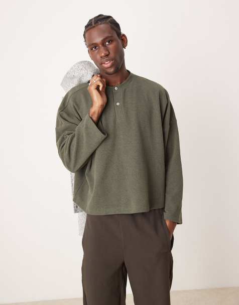 ASOS DESIGN - Kakigrøn ekstremt oversized cropped trøje i kraftig børstet ribstrik - view 1