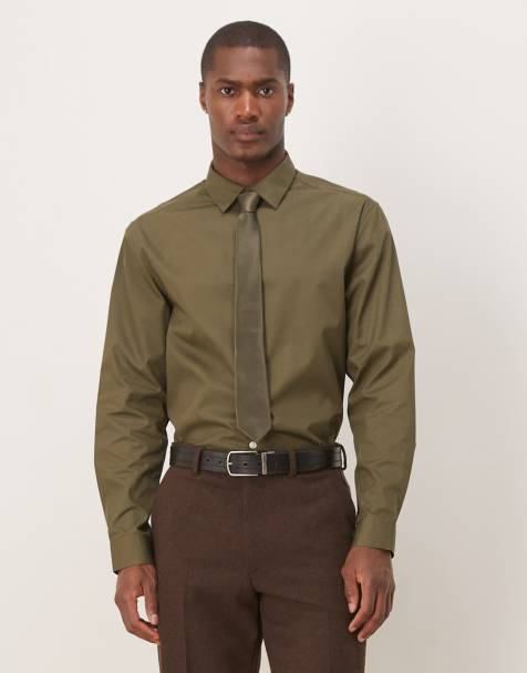 ASOS DESIGN - Kakigrøn elegant skjorte i strygelet poplin i regular fit - view 1