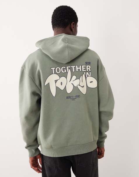 ASOS DESIGN - Kakigrøn, forvasket og oversized hættetrøje med print med fed font - view 1