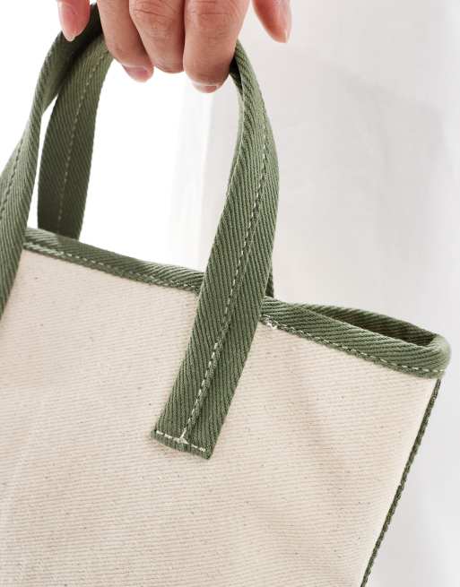 ASOS DESIGN - Kakigrøn håndtaske med kontrasterende detalje i kanvas, 3 af 4