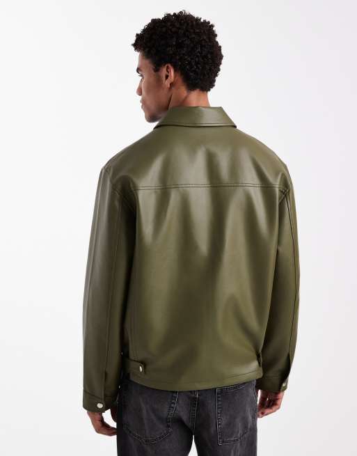 ASOS DESIGN - Kakigrøn harrington-jakke i imiteret læder, 3 af 5