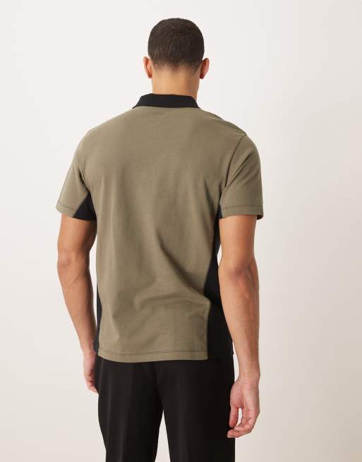 ASOS DESIGN - Kakigrøn kraftig polo-T-shirt med paneler og broderi på brystet i regular fit, 3 af 5