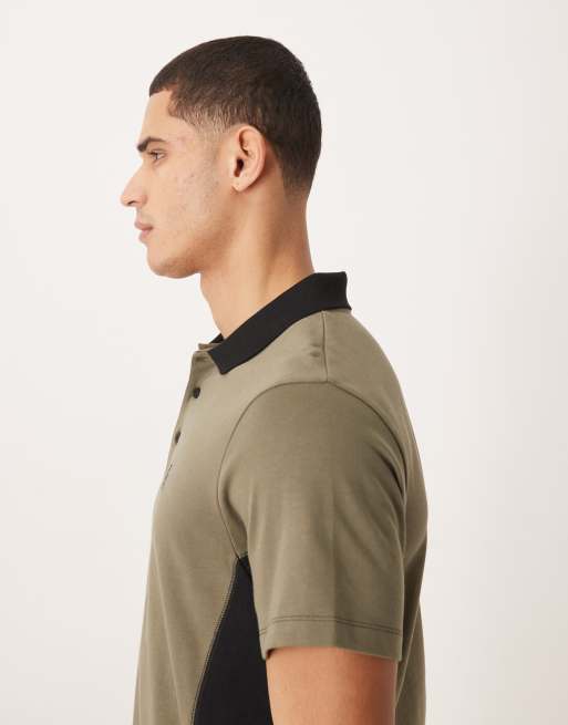 ASOS DESIGN - Kakigrøn kraftig polo-T-shirt med paneler og broderi på brystet i regular fit, 4 af 5