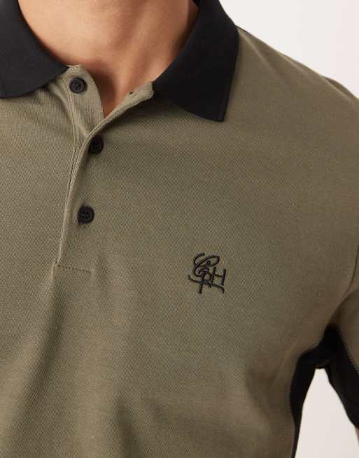 ASOS DESIGN - Kakigrøn kraftig polo-T-shirt med paneler og broderi på brystet i regular fit, 5 af 5
