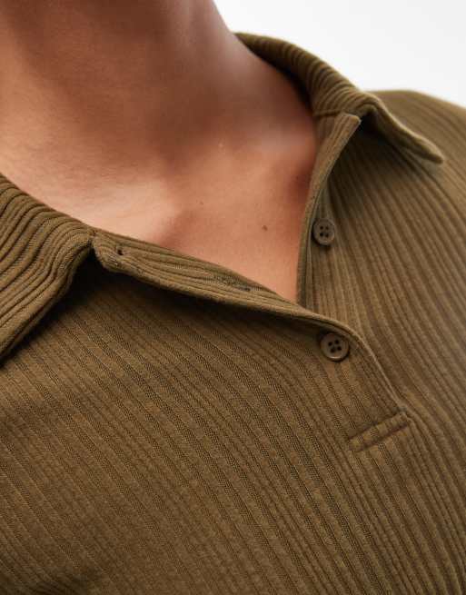 ASOS DESIGN - Kakigrøn langærmet polo i superblød børstet ribstrik, 2 af 4