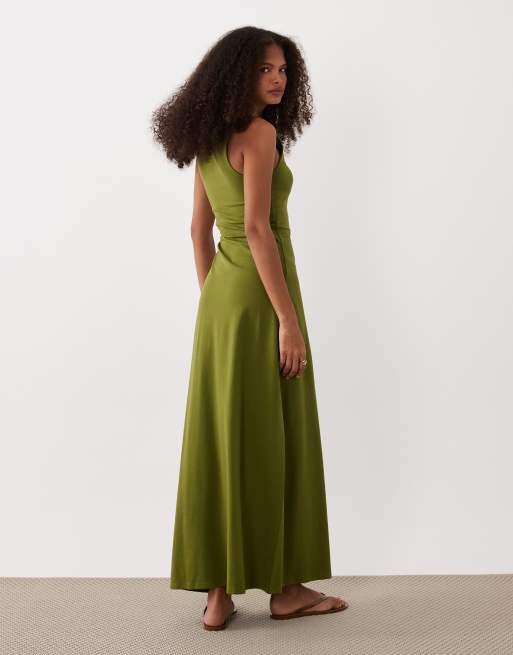 ASOS DESIGN - Kakigrøn maxikjole med dyb rund hals, 4 af 4