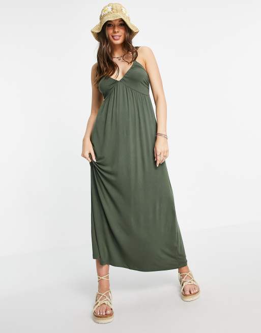 ASOS DESIGN - Kakigrøn maxikjole med skåldetaljer