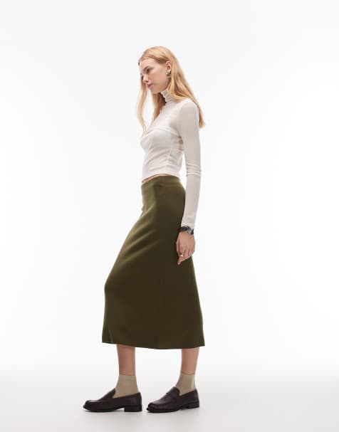 ASOS DESIGN - Kakigrøn nederdel i 90'er-længde i fin strik - Del af sæt - view 1