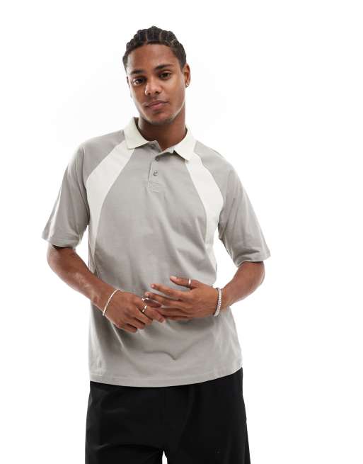ASOS DESIGN - Kakigrøn og afslappet polotrøje med raglanærmer og sammensyede paneler