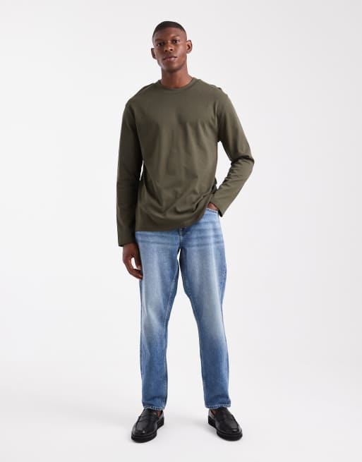 ASOS DESIGN - Kakigrøn og afslappet T-shirt i kraftigt materiale med lange ærmer , 2 af 5