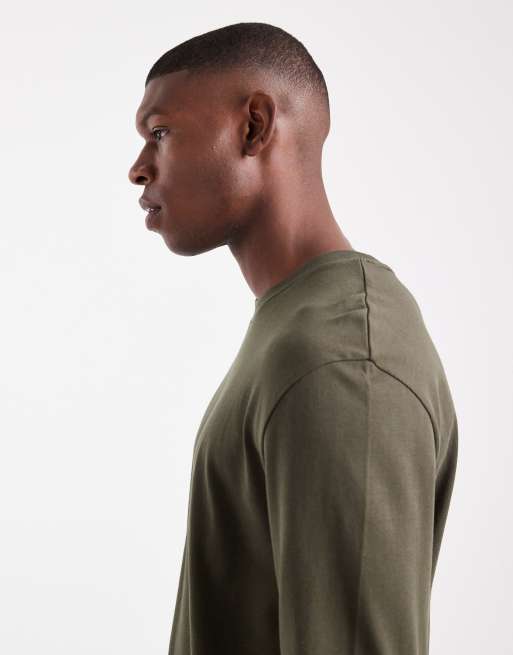 ASOS DESIGN - Kakigrøn og afslappet T-shirt i kraftigt materiale med lange ærmer , 4 af 5