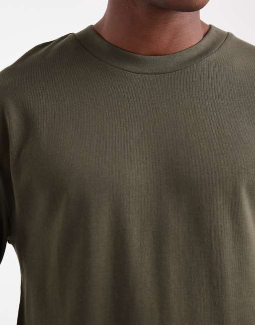 ASOS DESIGN - Kakigrøn og afslappet T-shirt i kraftigt materiale med lange ærmer , 5 af 5