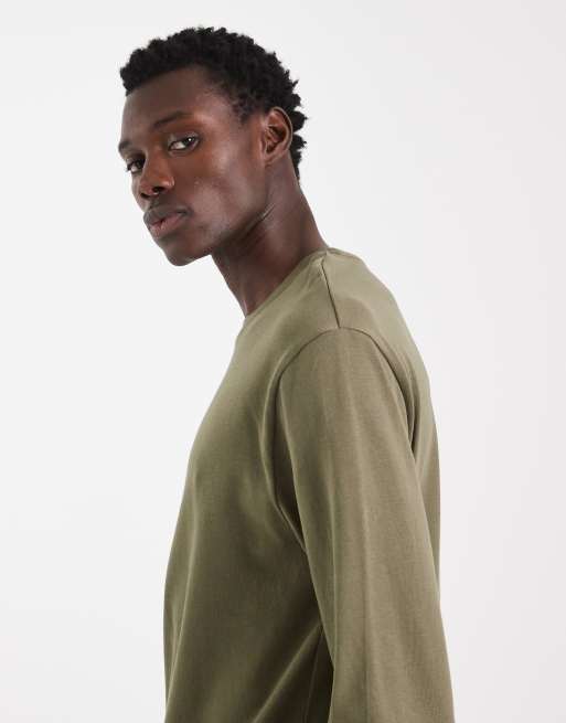 ASOS DESIGN - Kakigrøn og afslappet T-shirt i kraftigt materiale med lange ærmer , 4 af 5