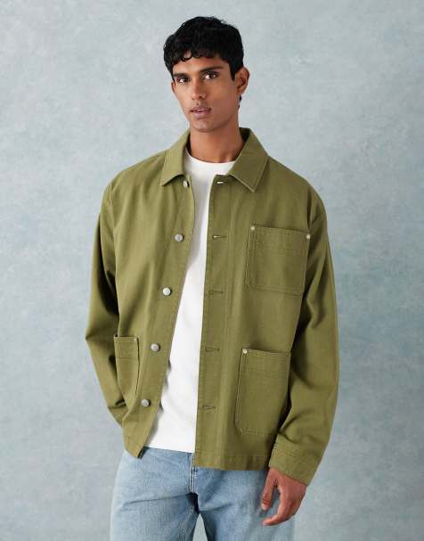 ASOS DESIGN - Kakigrøn og forvasket worker-jakke i twill - view 1