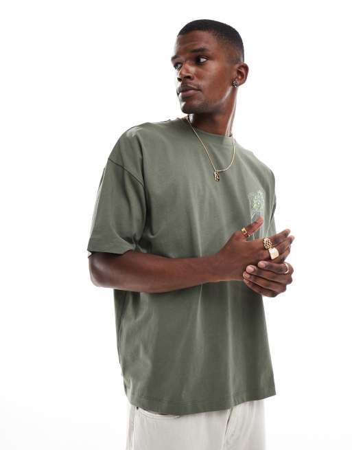 ASOS DESIGN - Kakigrøn og oversized T-shirt med blomster- og street-grafik , 2 af 4