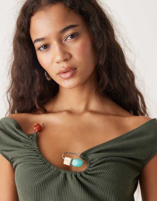 ASOS DESIGN - Kakigrøn og ærmeløs top med rynkede kantdetaljer, 4 af 4