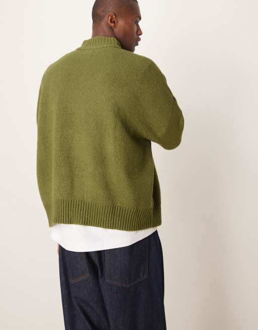 ASOS DESIGN - Kakigrøn og superoversized cardigan med firkantet pasform og lynlås i børstet strik, 2 af 4
