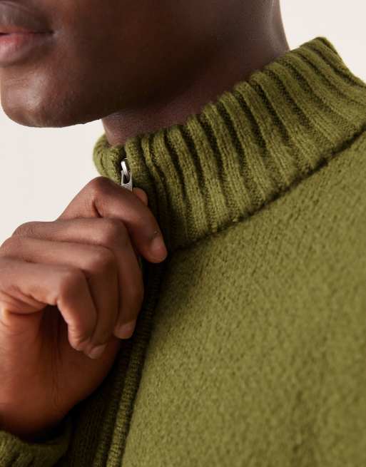 ASOS DESIGN - Kakigrøn og superoversized cardigan med firkantet pasform og lynlås i børstet strik, 3 af 4