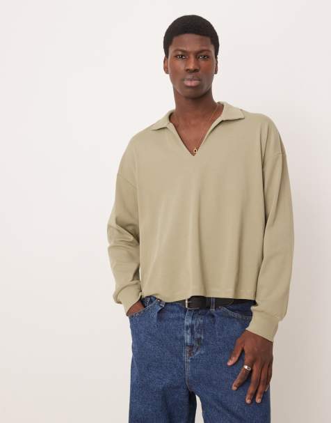 ASOS DESIGN - Kakigrøn oversized firkantet langærmet polo i kraftigt stof på 240 gsm - view 1
