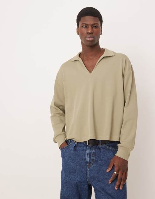 ASOS DESIGN - Kakigrøn oversized firkantet langærmet polo i kraftigt stof på 240 gsm
