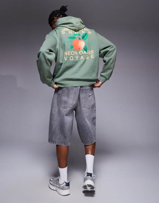 ASOS DESIGN - Kakigrøn oversized hættetrøje med appelsinprint på ryggen