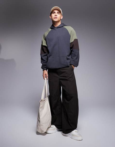 ASOS DESIGN - Kakigrøn oversized hættetrøje med farveblokke - view 1
