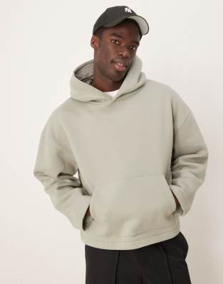 ASOS DESIGN - Kakigrøn oversized hættetrøje med fastgjort kantdetalje - view 1