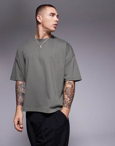 ASOS DESIGN - Kakigrøn oversized kraftig T-shirt med sænkede skuldre i firkantet pasform - view 1