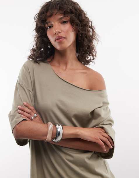 ASOS DESIGN - Kakigrøn oversized løstsiddende offshoulder-T-shirt - view 1