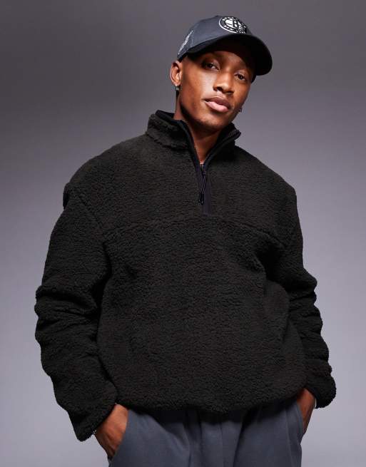 ASOS DESIGN - Kakigrøn, oversized og firkantet sweatshirt i plys med kvart lynlås