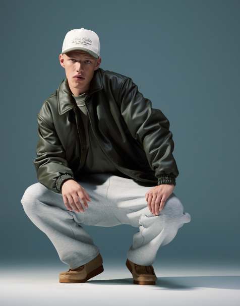 ASOS DESIGN - Kakigrøn, oversized og vatteret Harrington-jakke i imiteret læder - view 1