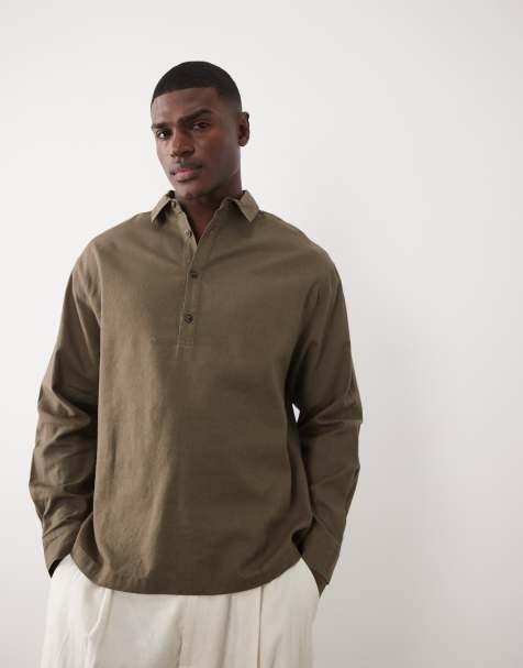 ASOS DESIGN - Kakigrøn oversized overhead-skjorte i hørblanding - view 1