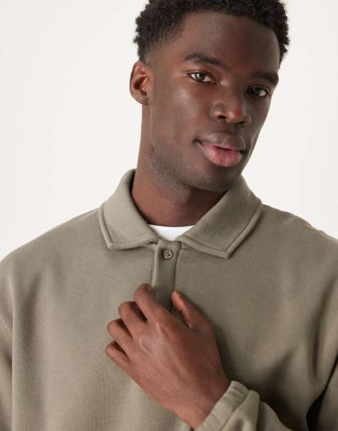 ASOS DESIGN - Kakigrøn oversized polo-sweatshirt i firkantet pasform - Del af sæt - view 1