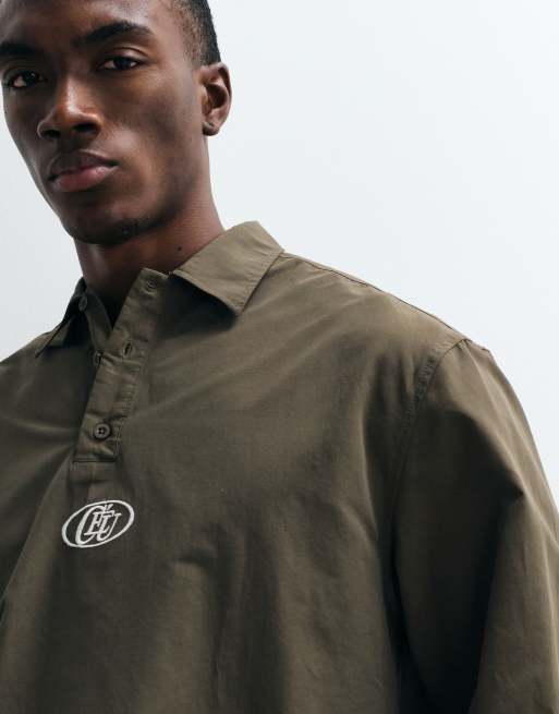 ASOS DESIGN - Kakigrøn oversized poloskjorte med broderi, 5 af 5