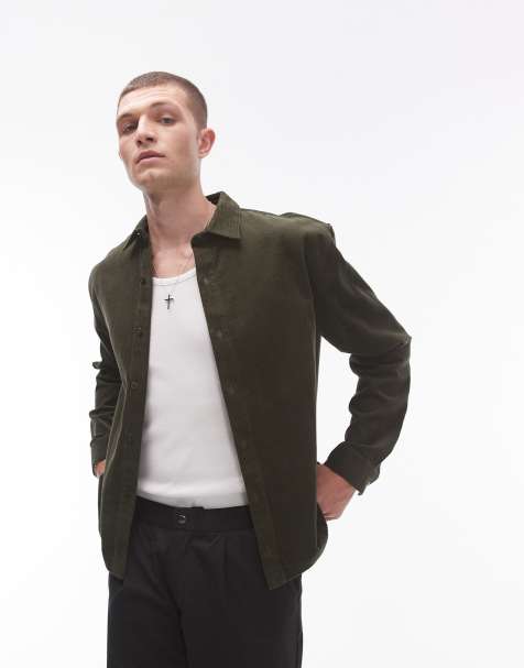 ASOS DESIGN - Kakigrøn oversized skjorte i minifløjl - view 1