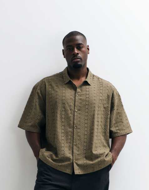 ASOS DESIGN - Kakigrøn oversized skjorte med broderier i firkantet pasform - view 1