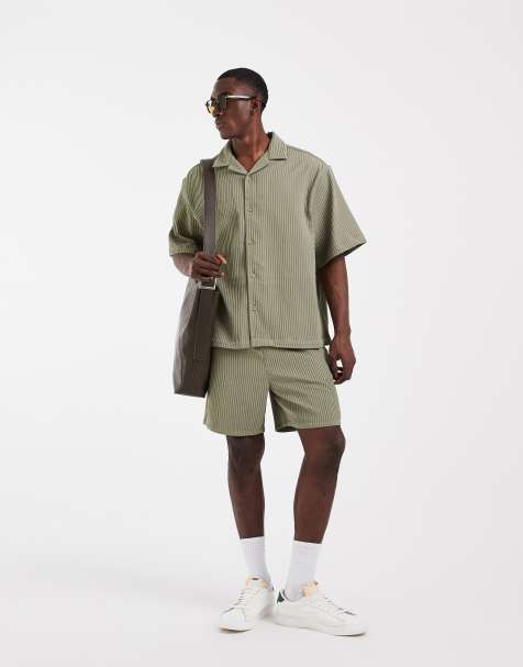 ASOS DESIGN - Kakigrøn oversized skjorte med reverskrave og plisseringer - Del af sæt - view 1
