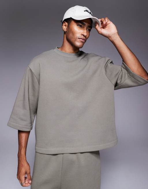 ASOS DESIGN - Kakigrøn oversized sweatshirt med 3/4-lange ærmer