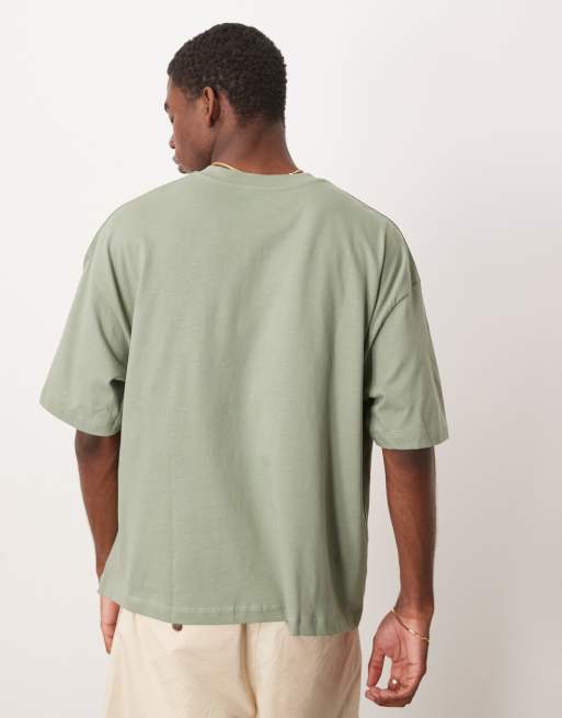 ASOS DESIGN - Kakigrøn oversized T-shirt med broderi på brystet i firkantet pasform, 4 af 4