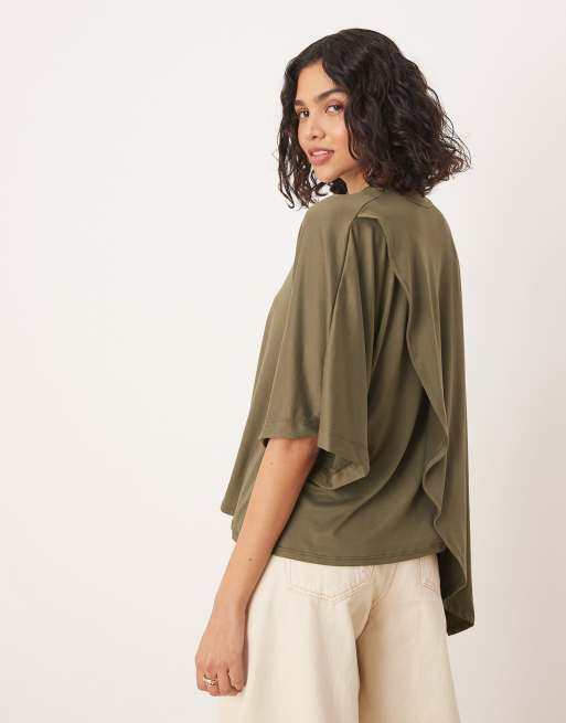 ASOS DESIGN - Kakigrøn oversized T-shirt med draperet kant, 2 af 4