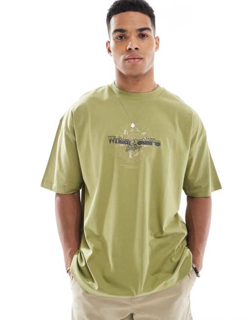 ASOS DESIGN - Kakigrøn oversized T-shirt med kosmisk grafik, 2 af 4