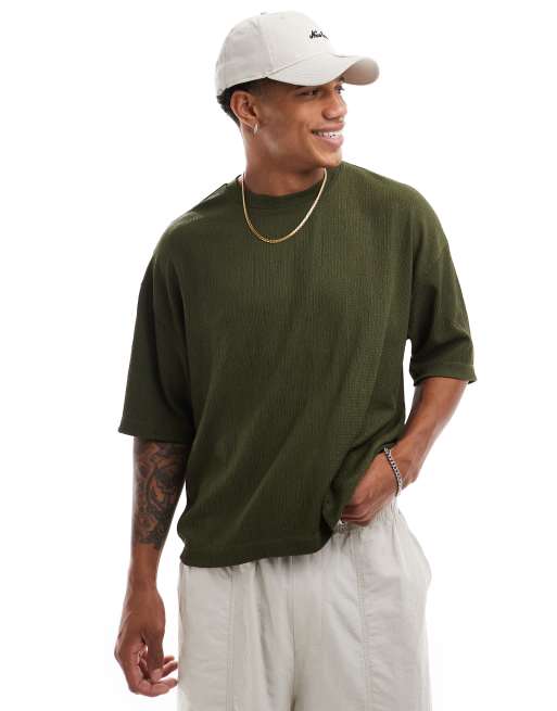 ASOS DESIGN - Kakigrøn oversized T-shirt med krøllet tekstur i firkantet pasform 