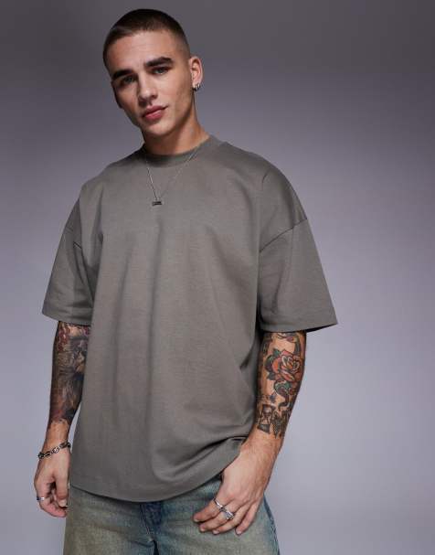 ASOS DESIGN - Kakigrøn oversized T-shirt med sænkede skuldre i kraftigt stof - view 1