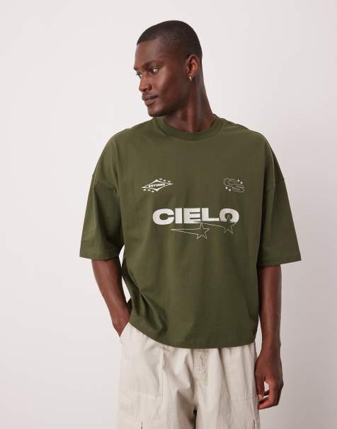 ASOS DESIGN - Kakigrøn oversized T-shirt med sænkede skuldre og printdetalje i firkantet pasform - view 1