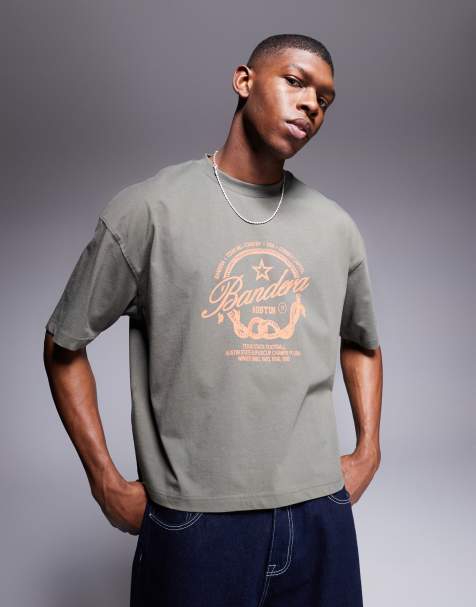 ASOS DESIGN - Kakigrøn oversized T-shirt med western-grafik i firkantet pasform - view 1